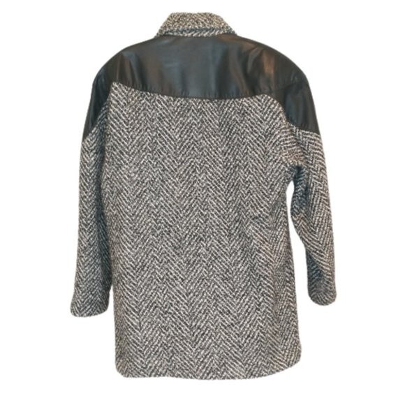 VTG Black Gray Herringbone Coat Size 11/12 Leather Trim by Projections LTD USA - Picture 3 of 8